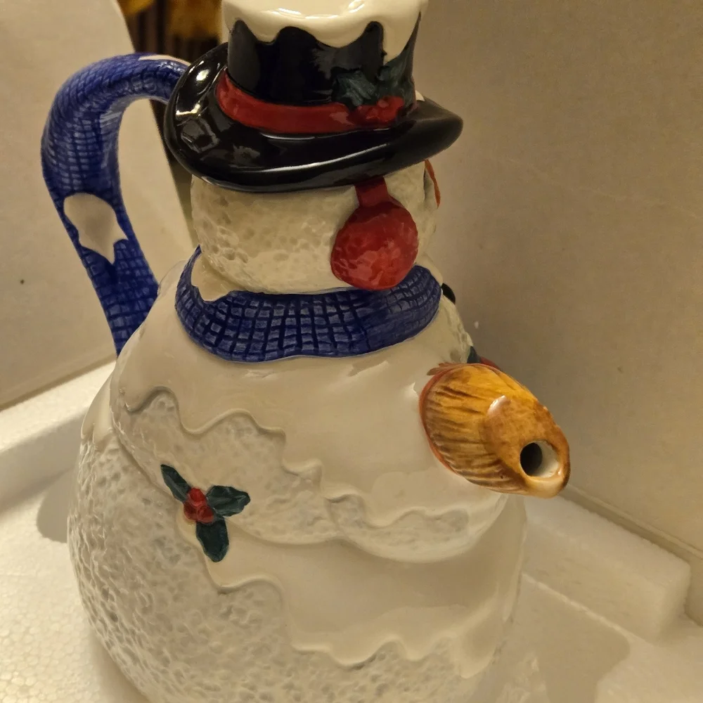 Department 56 Christmas‎ Tea “Snowflake the Snowman” Teapot Set EUC  Adorable